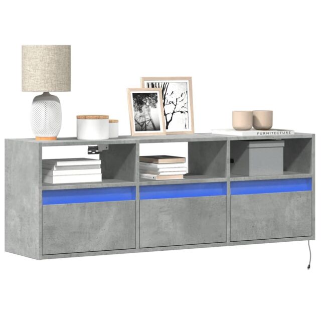 Berkfield Home TV Wall Cabinet with LED Lights Concrete Grey 130x31x45 cm - Size: 130 x 31 x 45 cm - image 1