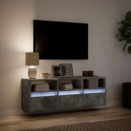 Berkfield Home TV Wall Cabinet with LED Lights Concrete Grey 130x31x45 cm - Size: 130 x 31 x 45 cm - thumbnail 5