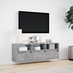 Berkfield Home TV Wall Cabinet with LED Lights Concrete Grey 130x31x45 cm - Size: 130 x 31 x 45 cm - thumbnail 4