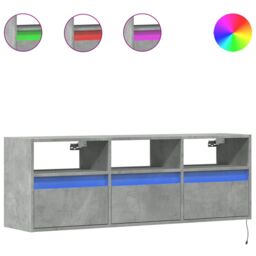Berkfield Home TV Wall Cabinet with LED Lights Concrete Grey 130x31x45 cm - Size: 130 x 31 x 45 cm - thumbnail 2