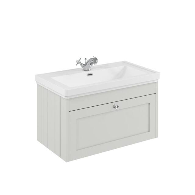 Balterley 800mm Wall Hung 1 Drawer Unit & Classic Basin 1 Tap Hole - Satin White - image 1