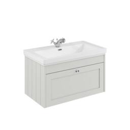 Balterley 800mm Wall Hung 1 Drawer Unit & Classic Basin 1 Tap Hole - Satin White - thumbnail 1