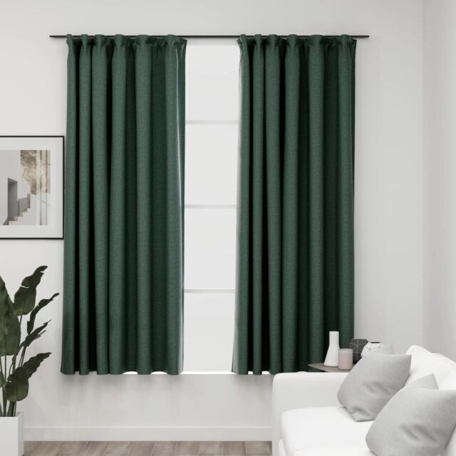 Berkfield Home Linen-Look Blackout Curtains with Hooks 2 pcs Green 140x175 cm - image 1