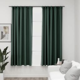 Berkfield Home Linen-Look Blackout Curtains with Hooks 2 pcs Green 140x175 cm - thumbnail 1
