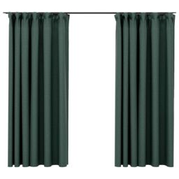 Berkfield Home Linen-Look Blackout Curtains with Hooks 2 pcs Green 140x175 cm - thumbnail 2