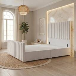 "Somnior Eleanor Velvet Divan Base No Drawers 54"" Headboard & 22"" Footboard in White - Size: Double" - thumbnail 1