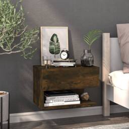 Berkfield Home Wall-mounted Bedside Cabinets 2 pcs Smoked Oak in Brown - thumbnail 3