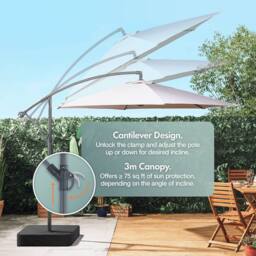 VonHaus 3M Grey Cantilever Hanging Banana Parasol Umbrella for Garden - thumbnail 3