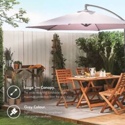 VonHaus 3M Grey Cantilever Hanging Banana Parasol Umbrella for Garden - thumbnail 6