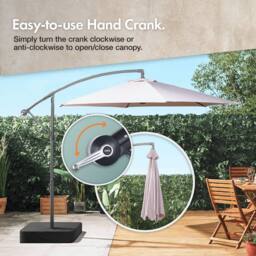 VonHaus 3M Grey Cantilever Hanging Banana Parasol Umbrella for Garden - thumbnail 4