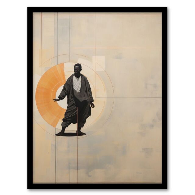 "Wee Blue Coo Wall Art Print Qigong Serenity Shaolin Monk Practicing Mindfulness Tan Orange Charcoal Simple Oil Painting Art Framed - Size: W12"" x H16""" - image 1