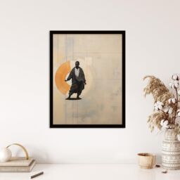 "Wee Blue Coo Wall Art Print Qigong Serenity Shaolin Monk Practicing Mindfulness Tan Orange Charcoal Simple Oil Painting Art Framed - Size: W12"" x H16""" - thumbnail 4