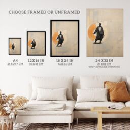 "Wee Blue Coo Wall Art Print Qigong Serenity Shaolin Monk Practicing Mindfulness Tan Orange Charcoal Simple Oil Painting Art Framed - Size: W12"" x H16""" - thumbnail 3