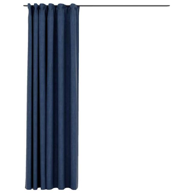 Berkfield Home Linen-Look Blackout Curtains with Hooks Blue 290x245 cm - image 1