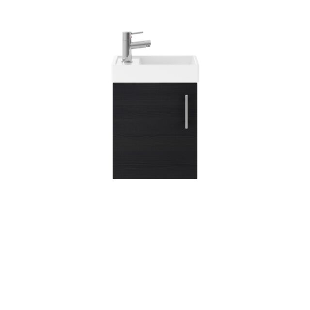 Balterley Saint Contemporary Bathroom Wall Hung 1 Soft-Close Door Vanity Unit & Rectangular Basin, Charcoal Black, 405 mm in Black - image 1