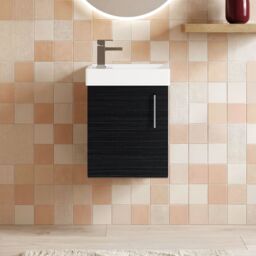 Balterley Saint Contemporary Bathroom Wall Hung 1 Soft-Close Door Vanity Unit & Rectangular Basin, Charcoal Black, 405 mm in Black - thumbnail 9