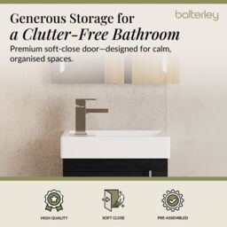 Balterley Saint Contemporary Bathroom Wall Hung 1 Soft-Close Door Vanity Unit & Rectangular Basin, Charcoal Black, 405 mm in Black - thumbnail 4