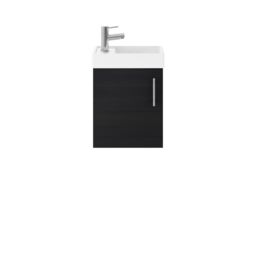 Balterley Saint Contemporary Bathroom Wall Hung 1 Soft-Close Door Vanity Unit & Rectangular Basin, Charcoal Black, 405 mm in Black