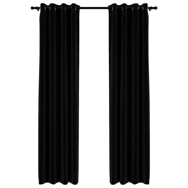 Berkfield Home Linen-Look Blackout Curtains with Grommets 2pcs Black 140x245cm - Size: 140x245 cm - image 1