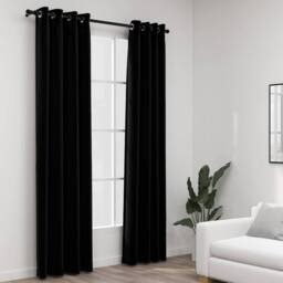Berkfield Home Linen-Look Blackout Curtains with Grommets 2pcs Black 140x245cm - Size: 140x245 cm - thumbnail 2