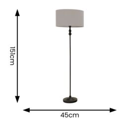 ValueLights Maggie Black Metal Candlestick Floor Lamp with Fabric Lamp Shade in Grey - thumbnail 4