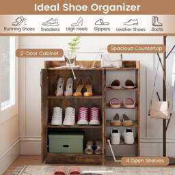 Costway Industrial Shoe Cabinet Shoe Wooden Storage Organizer w/4 Open Shelves in Brown - thumbnail 8