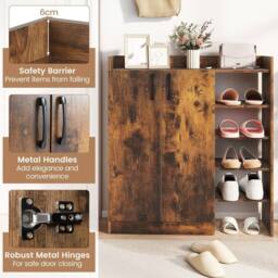 Costway Industrial Shoe Cabinet Shoe Wooden Storage Organizer w/4 Open Shelves in Brown - thumbnail 5