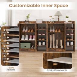 Costway Industrial Shoe Cabinet Shoe Wooden Storage Organizer w/4 Open Shelves in Brown - thumbnail 4