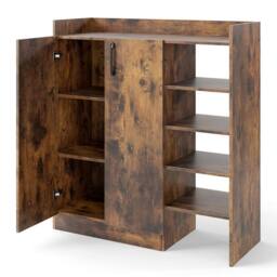 Costway Industrial Shoe Cabinet Shoe Wooden Storage Organizer w/4 Open Shelves in Brown - thumbnail 9