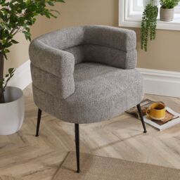 Home Source Barrel Boucle Teddy Fur Accent Chair Modern Home Living Seating in Light Grey - thumbnail 3