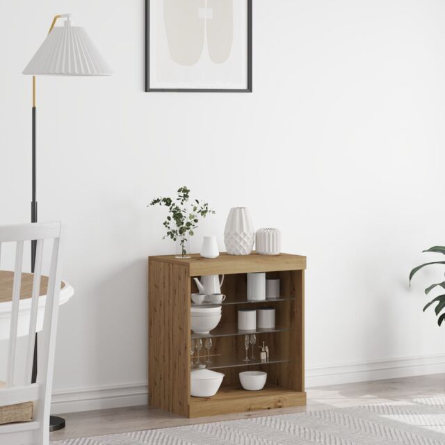 Berkfield Home Sideboard with LED Lights Artisan Oak 60, 5x37x67 cm in Brown - Size: 5 x 37 x 67 cm - image 1