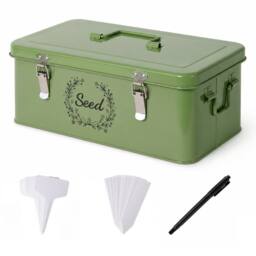 Toque Seed Box, 4-Compartment Storage Box, Metal Seed Organiser, Dark Green - thumbnail 2
