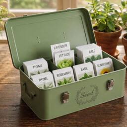 Toque Seed Box, 4-Compartment Storage Box, Metal Seed Organiser, Dark Green - thumbnail 3