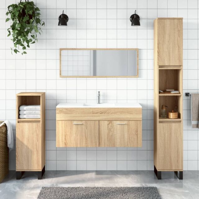 Berkfield Home Bathroom Cabinet with Mirror Sonoma Oak Engineered Wood in Brown - image 1