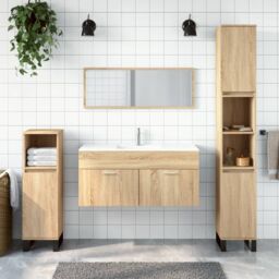 Berkfield Home Bathroom Cabinet with Mirror Sonoma Oak Engineered Wood in Brown - thumbnail 1