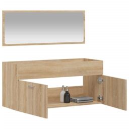 Berkfield Home Bathroom Cabinet with Mirror Sonoma Oak Engineered Wood in Brown - thumbnail 3