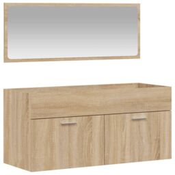 Berkfield Home Bathroom Cabinet with Mirror Sonoma Oak Engineered Wood in Brown - thumbnail 2