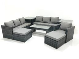 Fimous 9 Seater Rattan Garden Outdoor Furniture Set with 3 Seater Sofa Coffee Table 2 Big Footstool 2 Side tables in Dark Grey - thumbnail 2