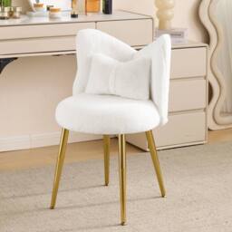 KORVIXA Plush Upholstery Dressing Table Stool Side Chair in White - Size: 100 cm x 100 cm - thumbnail 3