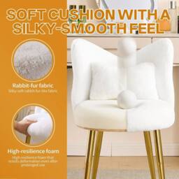 KORVIXA Plush Upholstery Dressing Table Stool Side Chair in White - Size: 100 cm x 100 cm - thumbnail 5