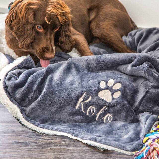 Duncan Stewart Personalised Sherpa Fleece Dog Blanket in Grey - image 1