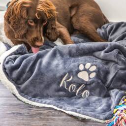 Duncan Stewart Personalised Sherpa Fleece Dog Blanket in Grey - thumbnail 1