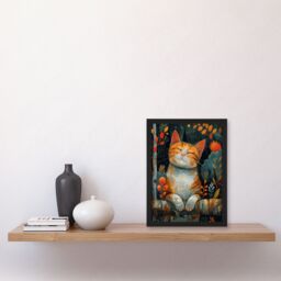 Artery8 Wall Art Print Happy Ginger Tabby in Nature Cat Lover Painting Art Framed Poster in Black - Size: A4 - thumbnail 4