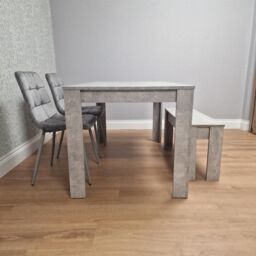 KOSY KOALA Modern Grey Dining Table Set with 2 Grey Velvet Chairs & 1 Bench Dining Room Furniture in Brown - thumbnail 3