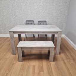 KOSY KOALA Modern Grey Dining Table Set with 2 Grey Velvet Chairs & 1 Bench Dining Room Furniture in Brown - thumbnail 6