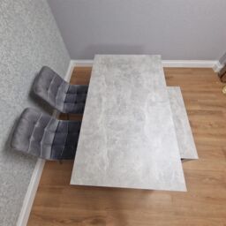 KOSY KOALA Modern Grey Dining Table Set with 2 Grey Velvet Chairs & 1 Bench Dining Room Furniture in Brown - thumbnail 8