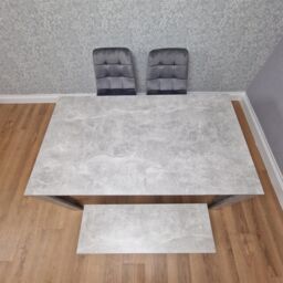 KOSY KOALA Modern Grey Dining Table Set with 2 Grey Velvet Chairs & 1 Bench Dining Room Furniture in Brown - thumbnail 7