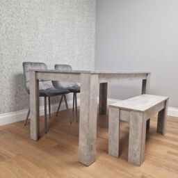 KOSY KOALA Modern Grey Dining Table Set with 2 Grey Velvet Chairs & 1 Bench Dining Room Furniture in Brown - thumbnail 4