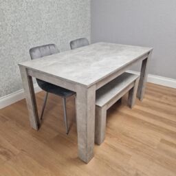 KOSY KOALA Modern Grey Dining Table Set with 2 Grey Velvet Chairs & 1 Bench Dining Room Furniture in Brown - thumbnail 5