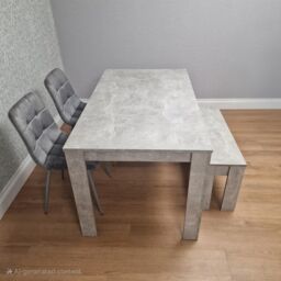 KOSY KOALA Modern Grey Dining Table Set with 2 Grey Velvet Chairs & 1 Bench Dining Room Furniture in Brown - thumbnail 2